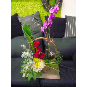 Orchid-plant and Flower Arrangement in a Basket